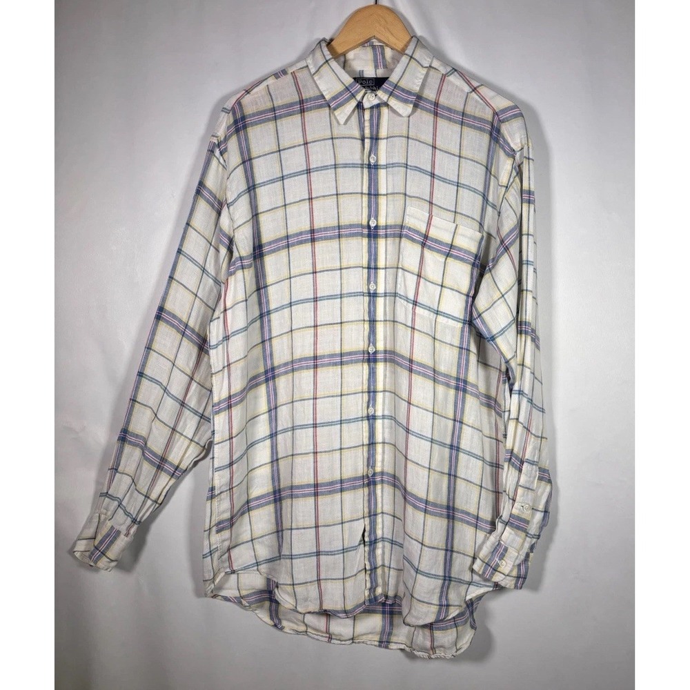 Polo Ralph Lauren 100% Linen Button Up Shirt Mens Medium Elliott Resort Beach